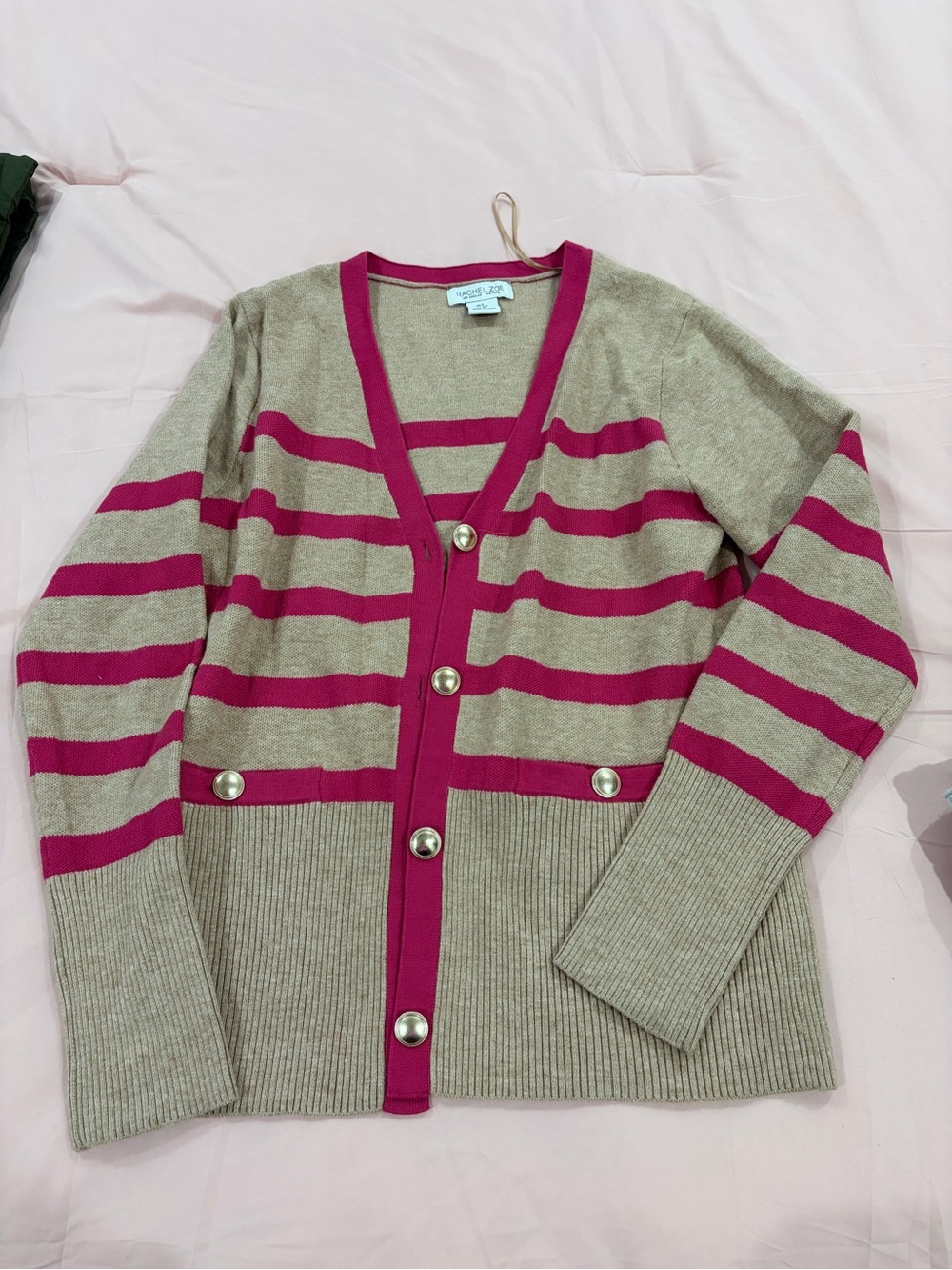 Rachel Zoe Beige Cardigan with Pink Stripes